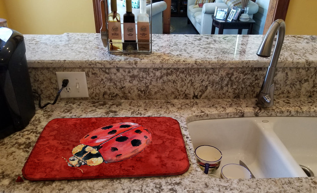 Lady Bug on Deep Red Dish Drying Mat Absorbent Dish Drying Mat Pad for Kitchen Counter Dish Drainer Mat for Countertop, 14 x 21", Multicolor