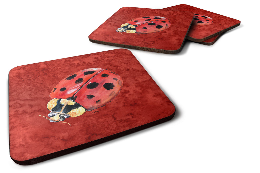 Lady Bug on Deep Red Foam Coasters Set of 4 Cup Coasters for Indoor Outdoor, Tabletop Protection, Anti Slip, Mouse pad Material