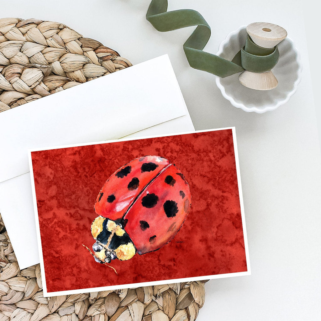 Lady Bug on Deep Red Greeting Cards Pack of 8 Blank Cards with Envelopes Whimsical A7 Size 5x7