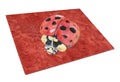 Lady Bug on Deep Red Cutting Board Tempered Glass Kitchen Cutting Surface, Heat Resistant Chopping, Non-Slip Feet, Food Prep & Serving