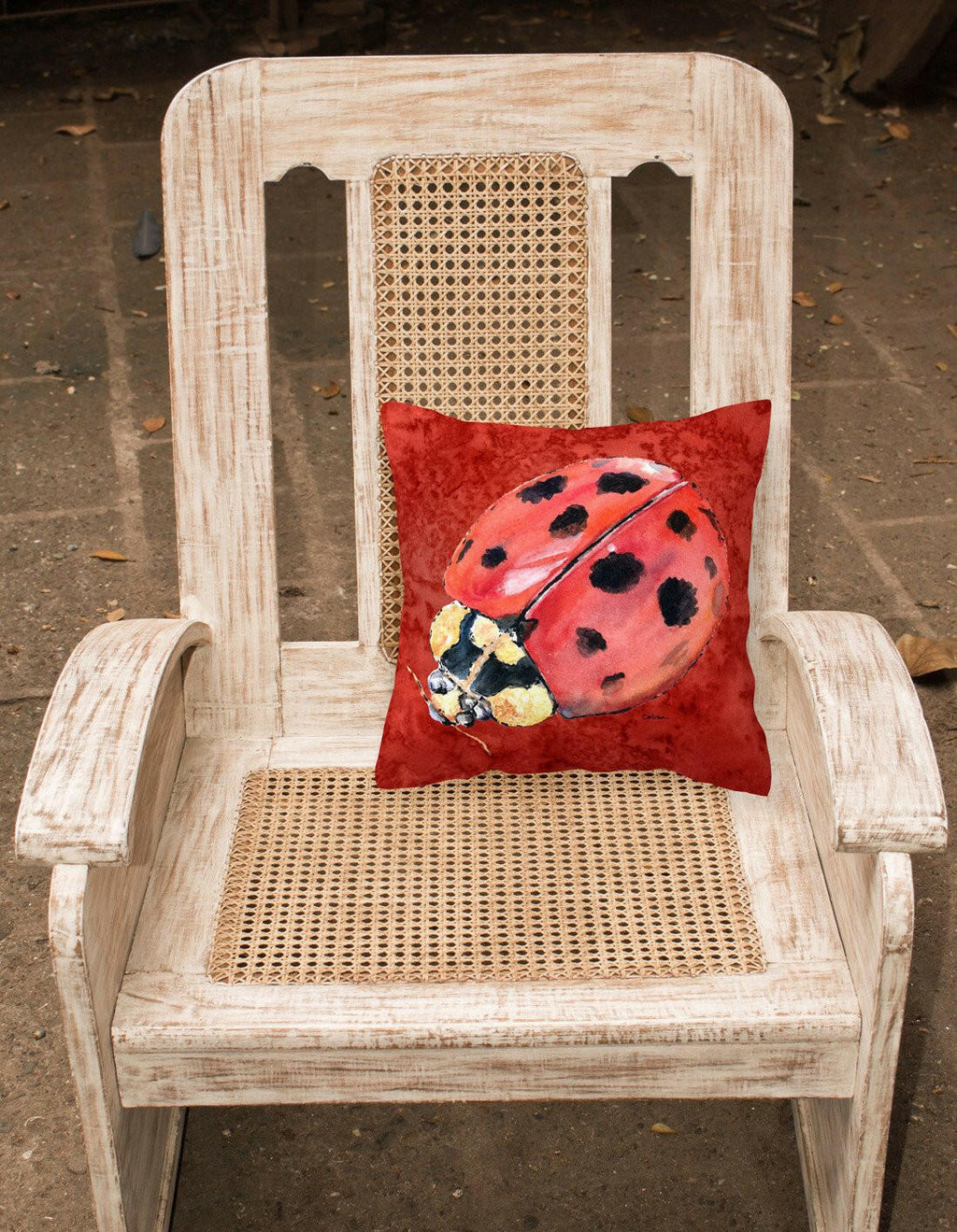 Lady Bug on Deep Red Decorative Throw Pillow 14x14 Indoor Outdoor Accent Cushion, Fabric Cover with Insert for Sofa, Bed, Porch & Living Room