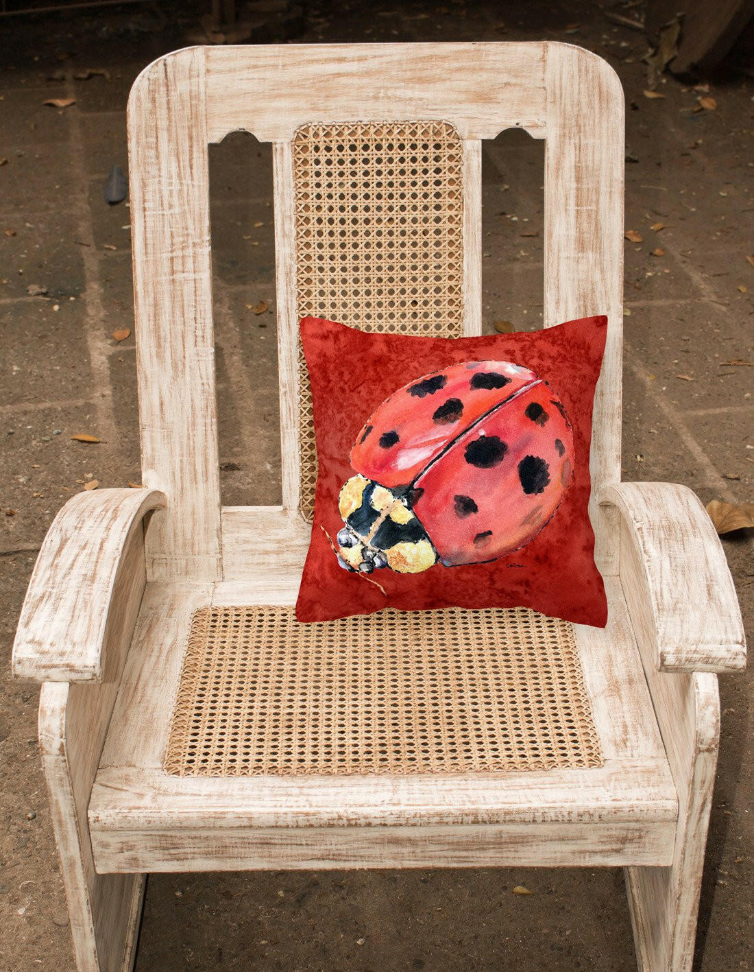 Lady Bug on Deep Red Decorative Throw Pillow 14x14 Indoor Outdoor Accent Cushion, Fabric Cover with Insert for Sofa, Bed, Porch & Living Room