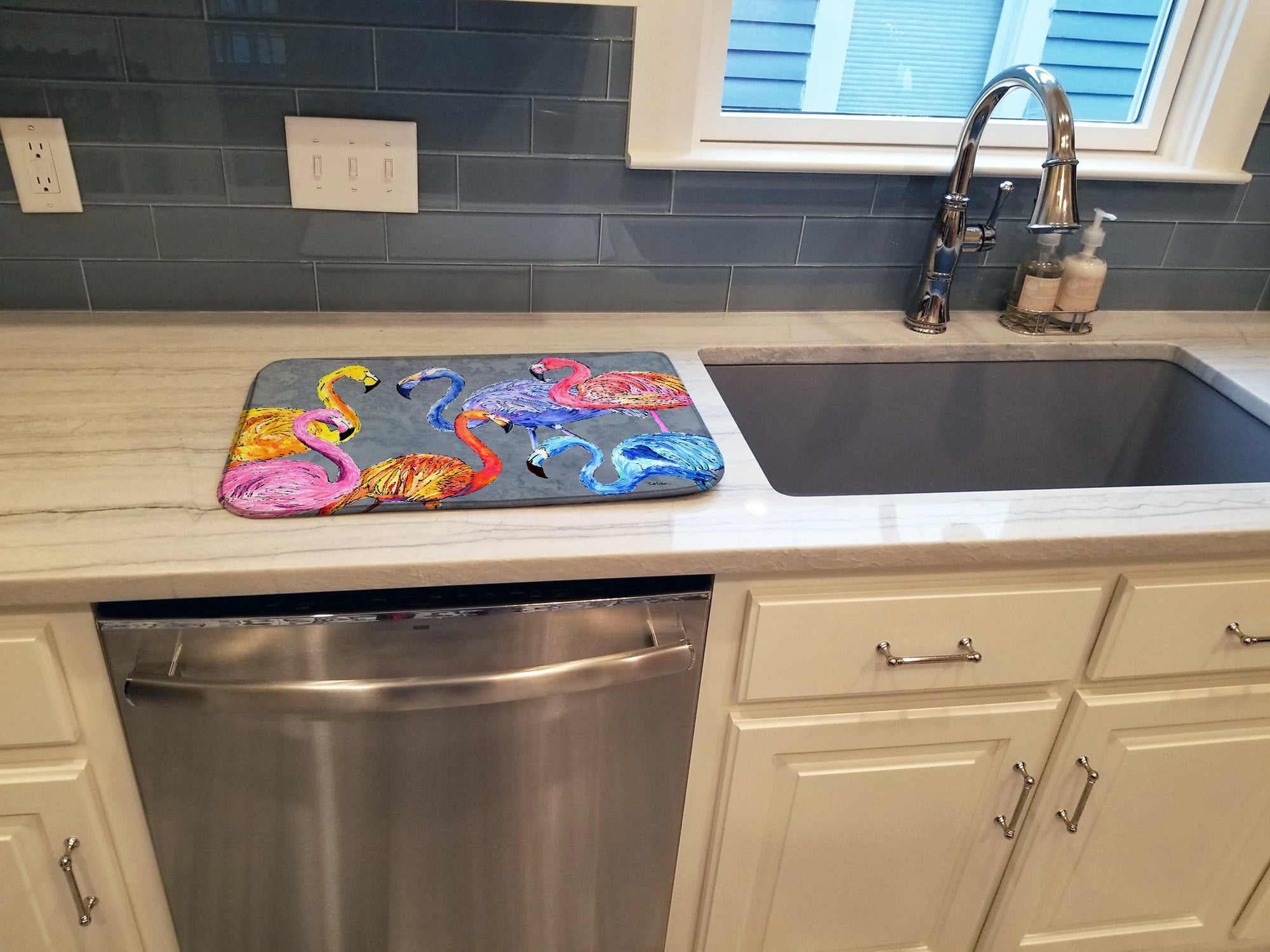 Flamingo Six Senses Dish Drying Mat Absorbent Dish Drying Mat Pad for Kitchen Counter Dish Drainer Mat for Countertop, 14 x 21", Multicolor