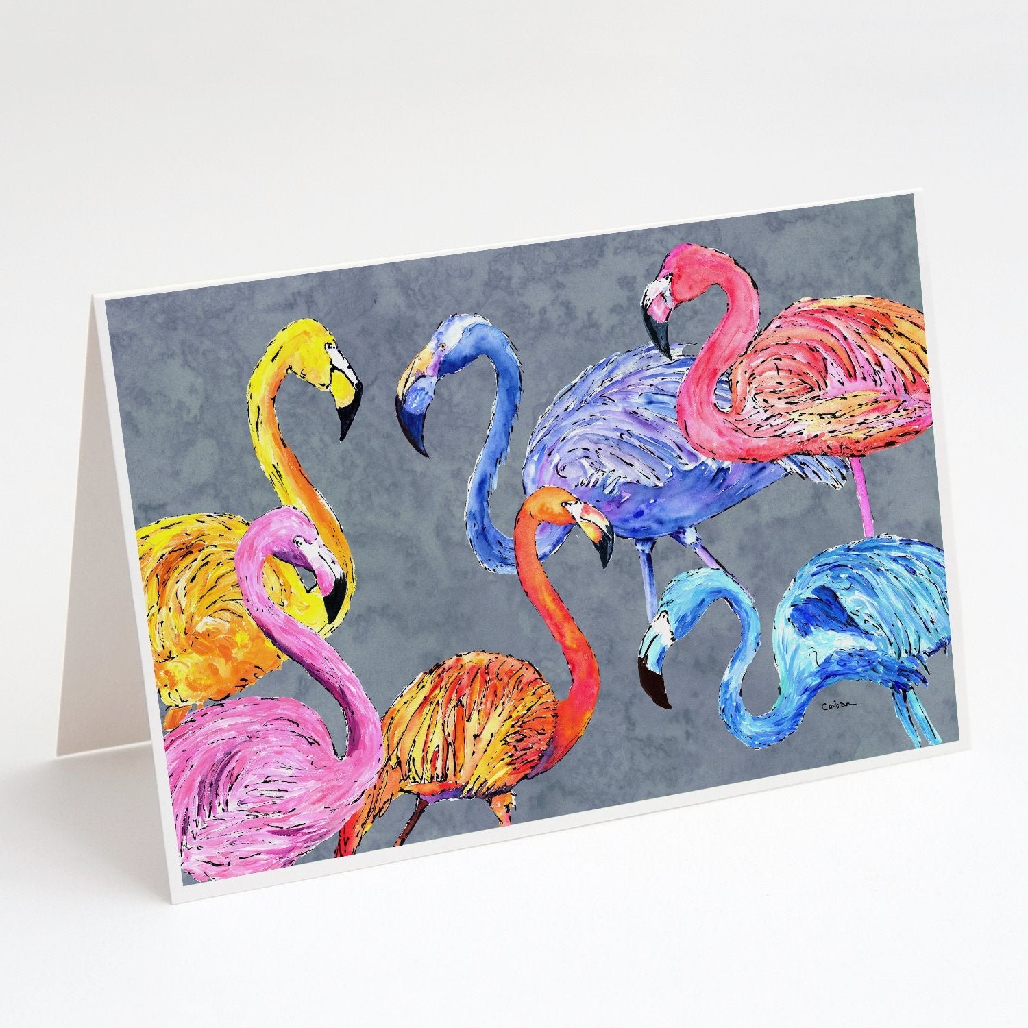 Flamingo Six Senses Greeting Cards Pack of 8 Blank Cards with Envelopes Whimsical A7 Size 5x7