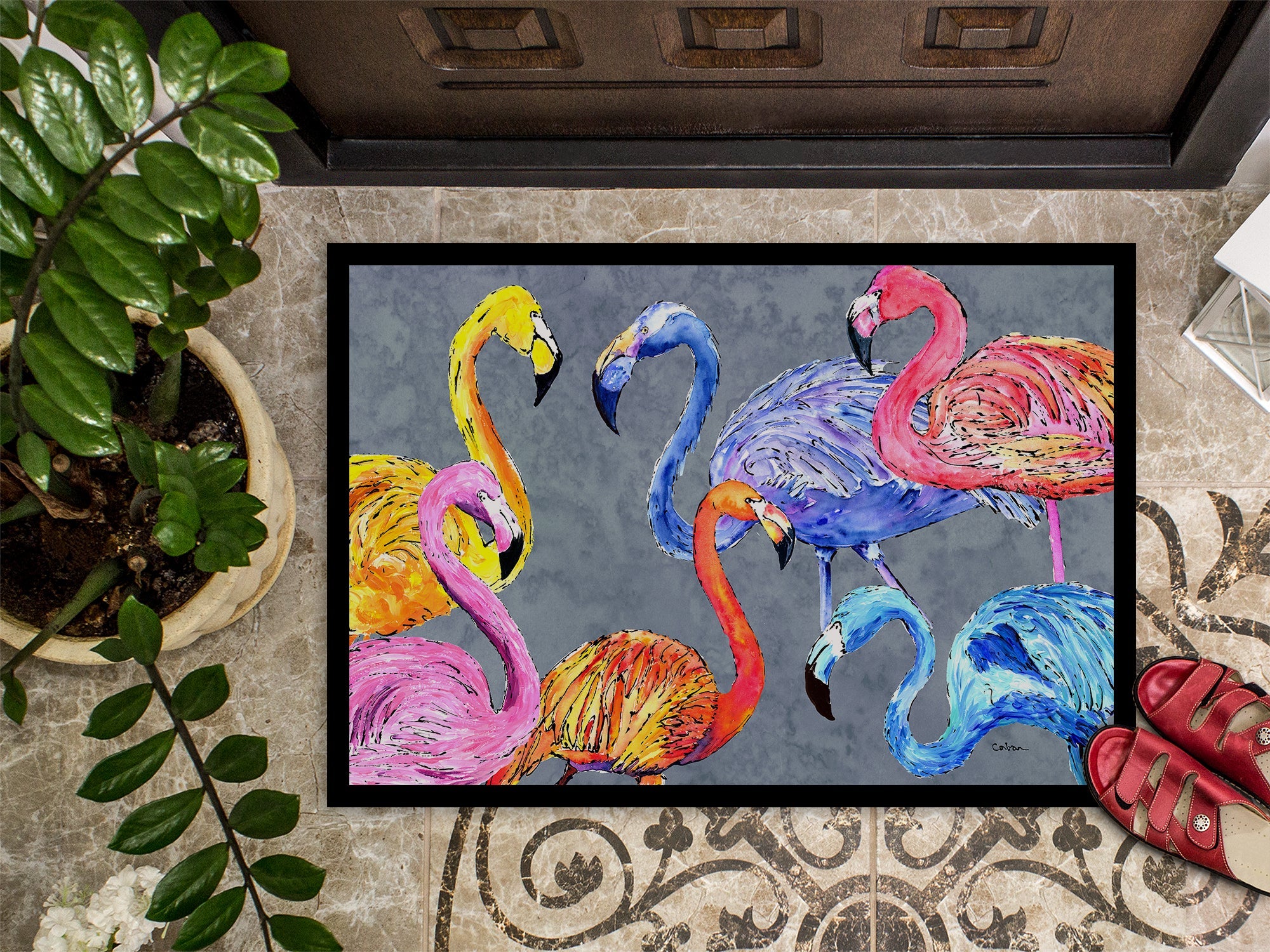 Flamingo Six Senses Doormat Indoor Outdoor 24H X 36W Front Door Mat Rugs for Entryway, Non Slip Washable Low Pile,