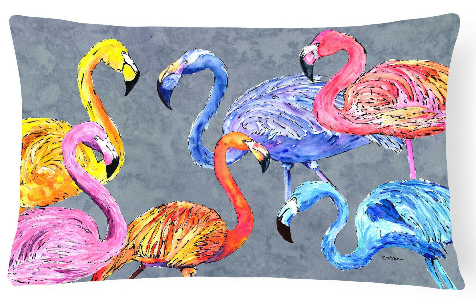 Flamingo Six Senses Decorative Throw Pillow 12x16 Indoor Outdoor Accent Cushion, Fabric Cover with Insert for Sofa, Bed, Porch & Living Room
