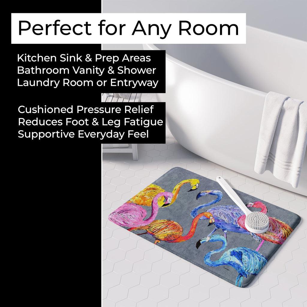 Flamingo Six Senses Memory Foam Kitchen Mat Machine Washable Anti-Fatigue Cushion Comfort Bath or Kitchen Rug