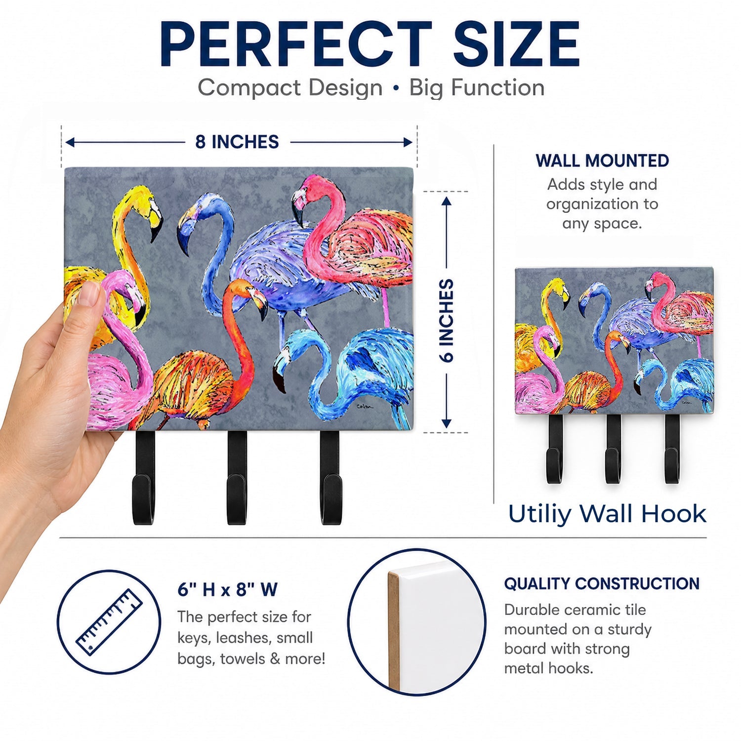 Flamingo Six Senses Leash or Key Holder Wall Hooks, Coat Rack Wall Mount, for Hanging Keys, Towels, Aprons, Leashes