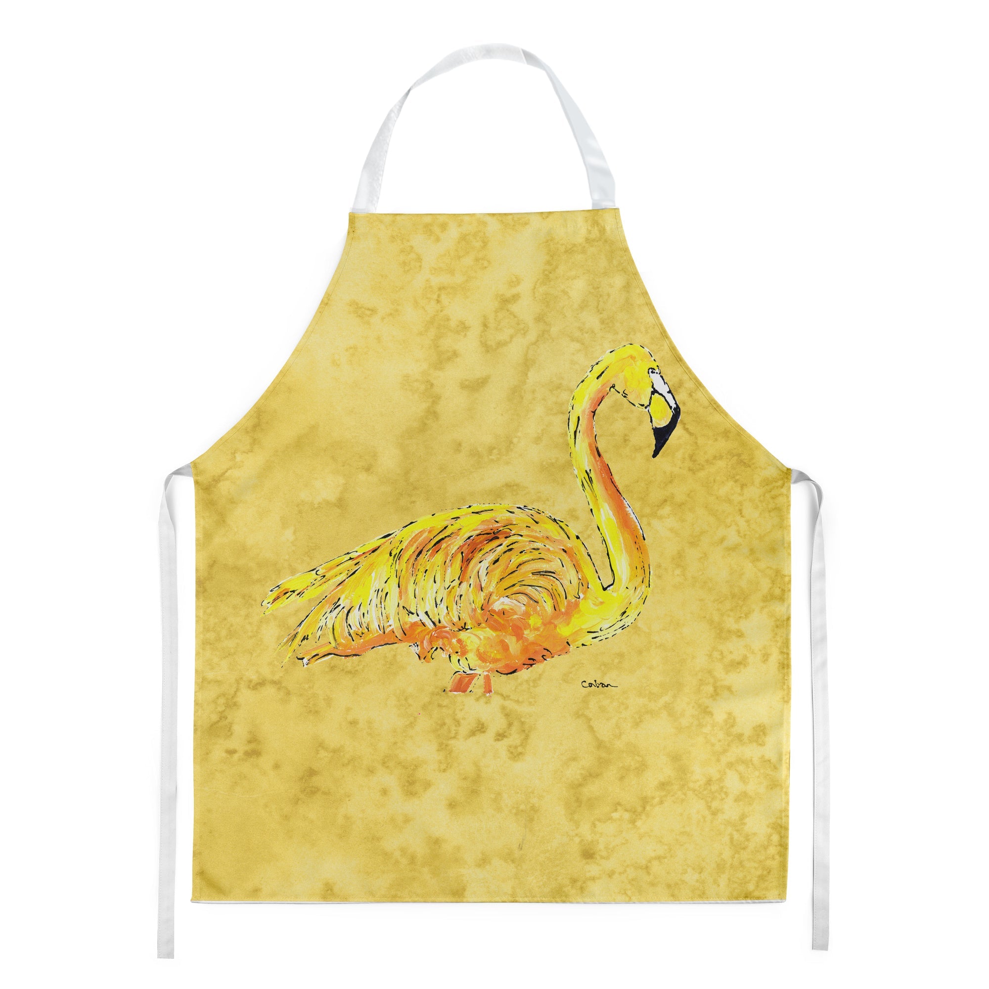 Flamingo on Yellow Apron Cooking Kitchen Server Baking Crafts Gardening for Adult Women Men, Unisex, Large, Multicolor