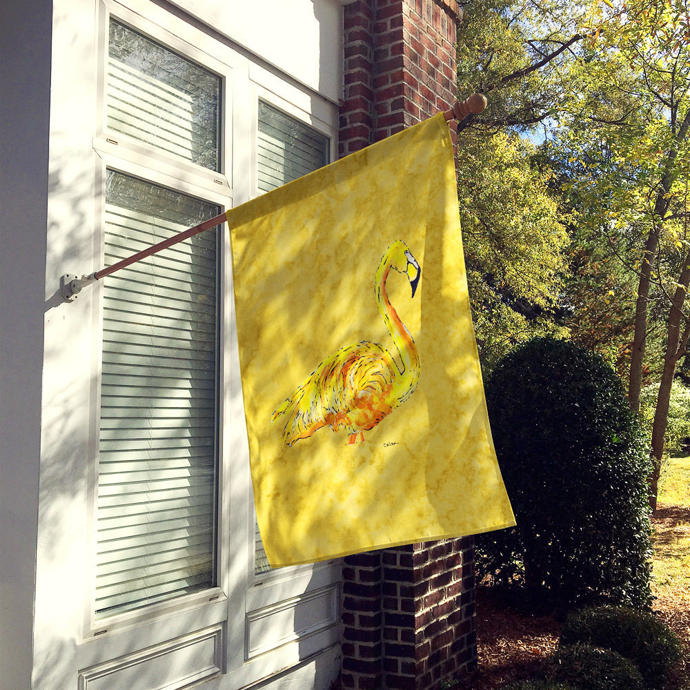 Flamingo on Yellow House Flag 28x40 Porch Sleeve Pole Decorative Outside Yard Banner Artwork Wall Hanging, Polyester