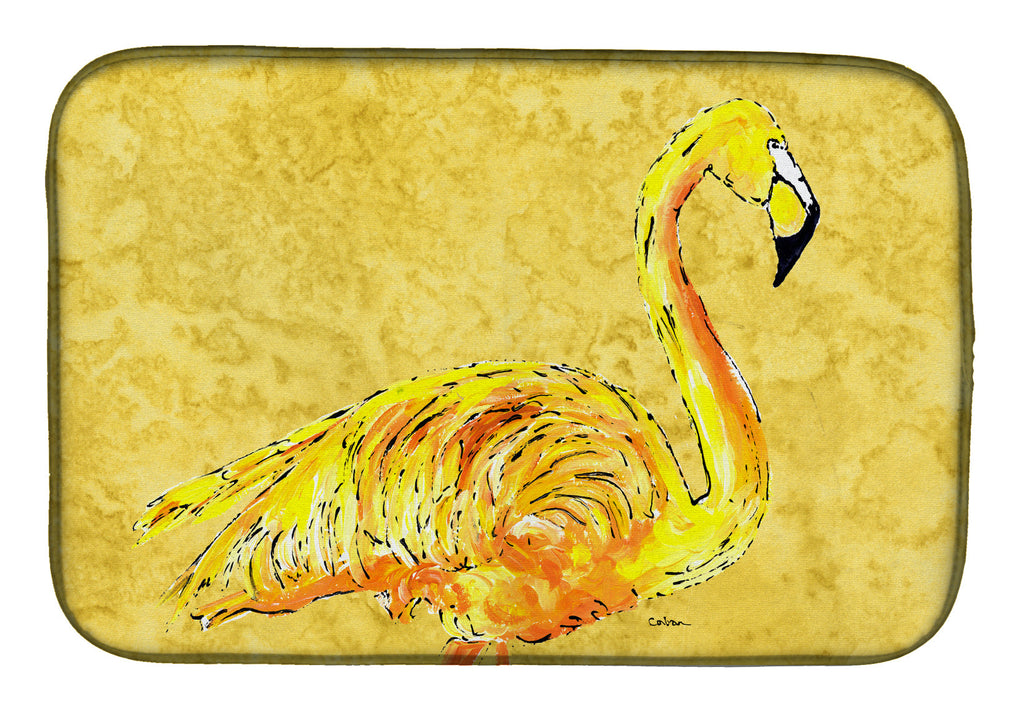Flamingo on Yellow Dish Drying Mat Absorbent Dish Drying Mat Pad for Kitchen Counter Dish Drainer Mat for Countertop, 14 x 21", Multicolor