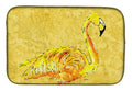 Flamingo on Yellow Dish Drying Mat Absorbent Dish Drying Mat Pad for Kitchen Counter Dish Drainer Mat for Countertop, 14 x 21", Multicolor