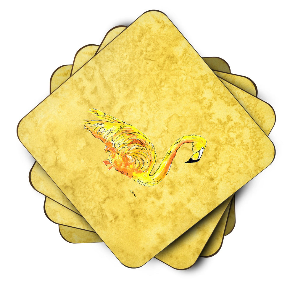 Flamingo on Yellow Foam Coasters Set of 4 Cup Coasters for Indoor Outdoor, Tabletop Protection, Anti Slip, Mouse pad Material