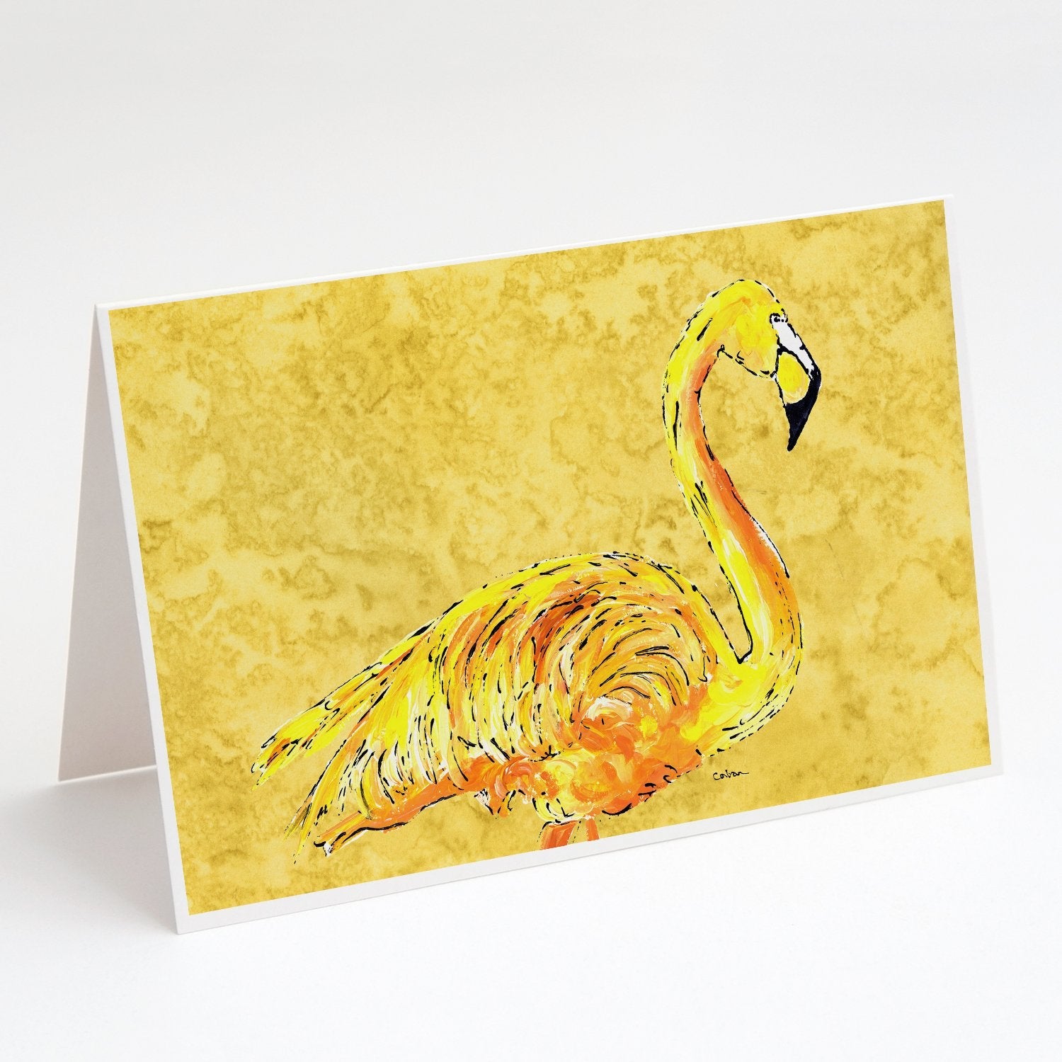 Flamingo on Yellow Greeting Cards Pack of 8 Blank Cards with Envelopes Whimsical A7 Size 5x7