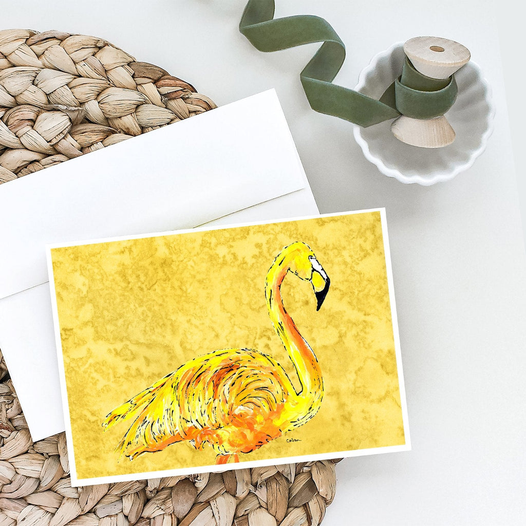 Flamingo on Yellow Greeting Cards Pack of 8 Blank Cards with Envelopes Whimsical A7 Size 5x7