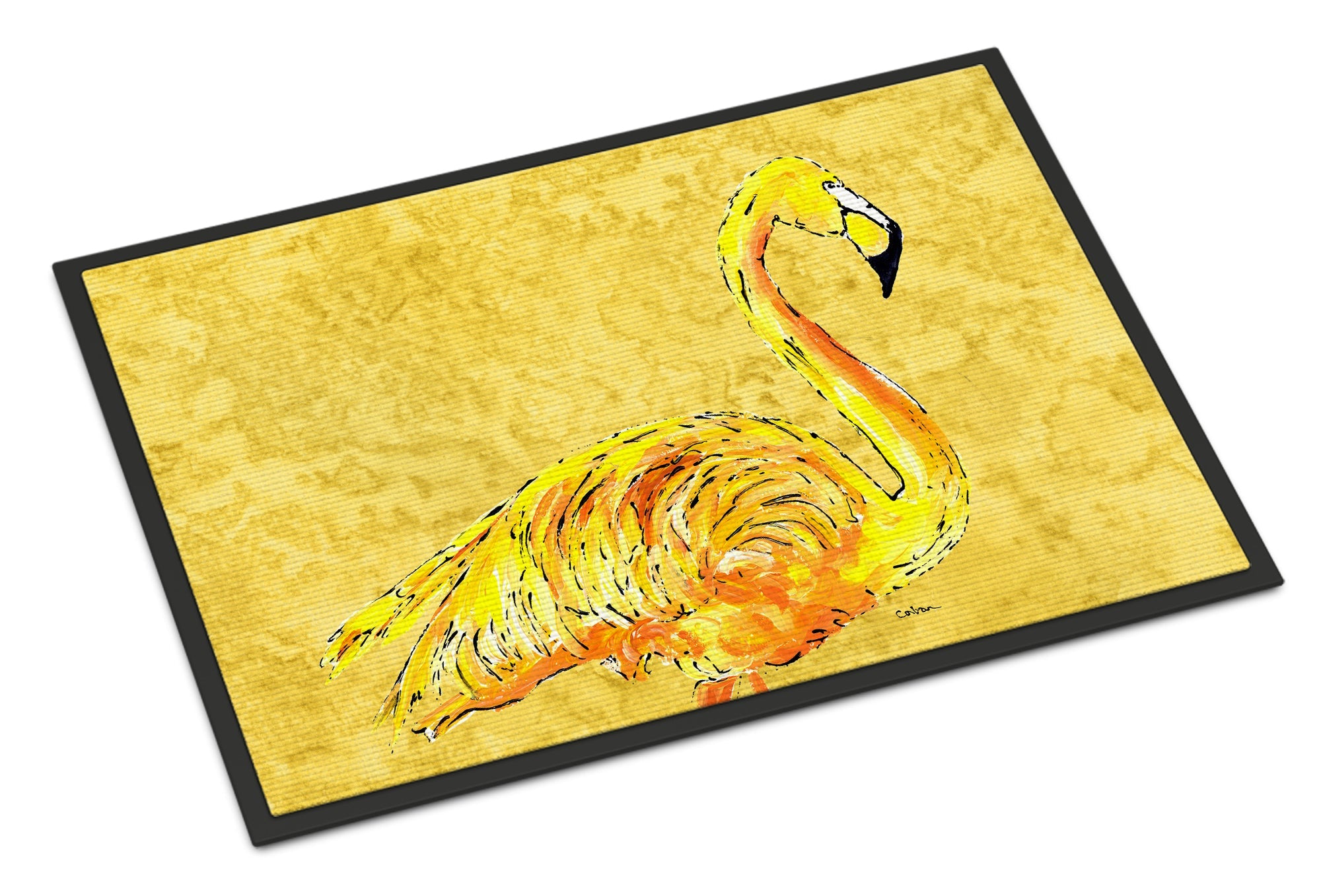 Flamingo on Yellow Doormat Indoor Outdoor 24H X 36W Front Door Mat Rugs for Entryway, Non Slip Washable Low Pile,