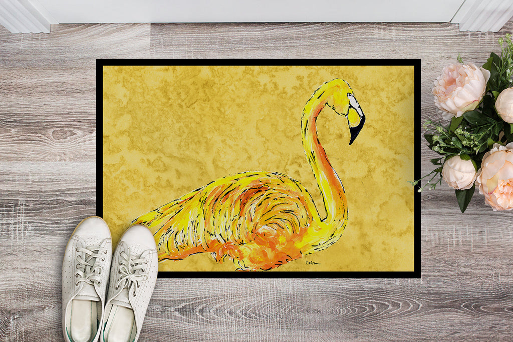 Flamingo on Yellow Doormat Indoor Outdoor 24H X 36W Front Door Mat Rugs for Entryway, Non Slip Washable Low Pile,