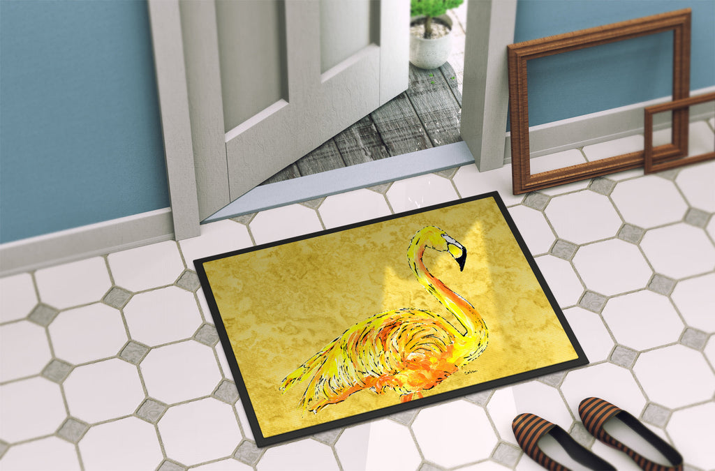 Flamingo on Yellow Doormat Indoor Outdoor 24H X 36W Front Door Mat Rugs for Entryway, Non Slip Washable Low Pile,