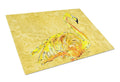 Flamingo on Yellow Cutting Board Tempered Glass Kitchen Cutting Surface, Heat Resistant Chopping, Non-Slip Feet, Food Prep & Serving