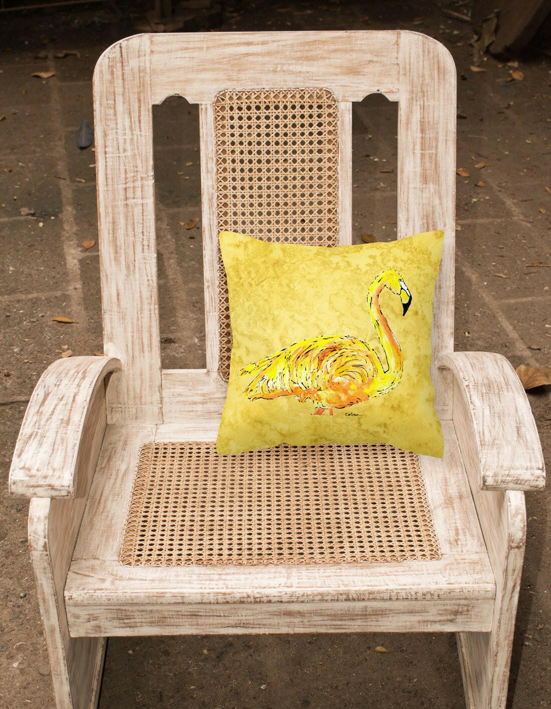 Flamingo on Yellow Decorative Throw Pillow 14x14 Indoor Outdoor Accent Cushion, Fabric Cover with Insert for Sofa, Bed, Porch & Living Room