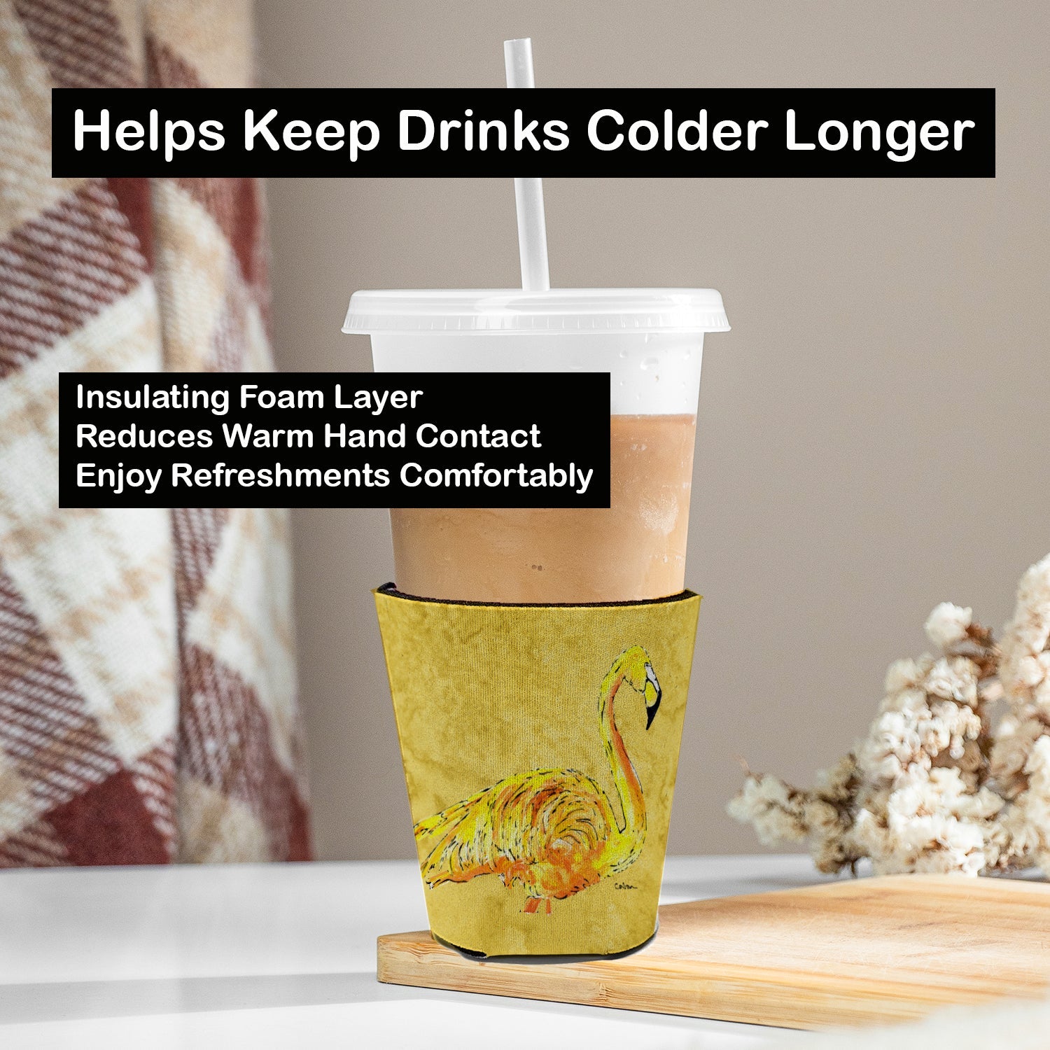 Flamingo on Yellow Red Cup Hugger Sleeve for 16–22 oz Party Cups, Insulated Foam Drink Holder for Iced Coffee, Tailgate & BBQ Reusable