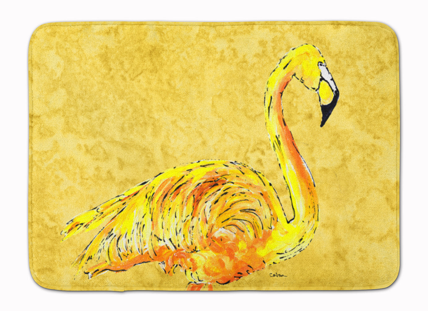 Flamingo on Yellow Memory Foam Kitchen Mat Machine Washable Anti-Fatigue Cushion Comfort Bath or Kitchen Rug