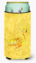 Flamingo on Yellow Tall Boy Hugger Can Cooler Sleeve Machine Washable Drink Collapsible Insulator Beverage Insulated Holder