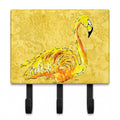 Flamingo on Yellow Leash or Key Holder Wall Hooks, Coat Rack Wall Mount, for Hanging Keys, Towels, Aprons, Leashes