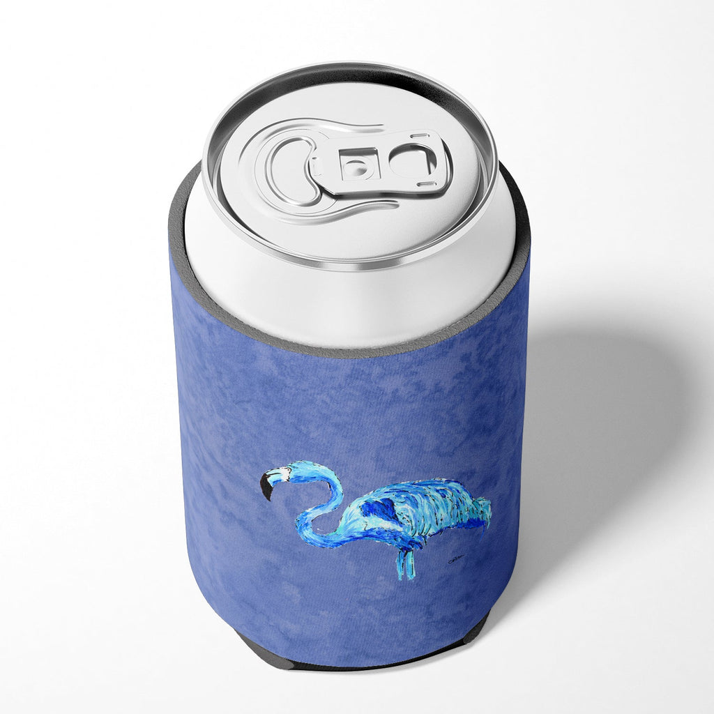 Flamingo On Slate Blue Can or Bottle Hugger Cooler Sleeve for Standard 12 oz Cans, Insulated Foam Beer & Soda Can Hugger Reusable