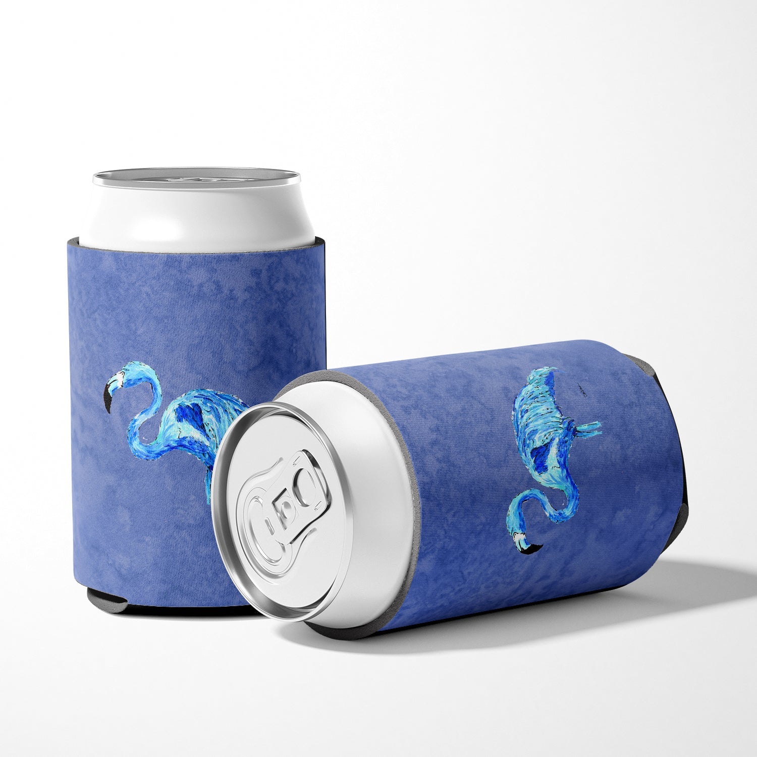 Flamingo On Slate Blue Can or Bottle Hugger Cooler Sleeve for Standard 12 oz Cans, Insulated Foam Beer & Soda Can Hugger Reusable