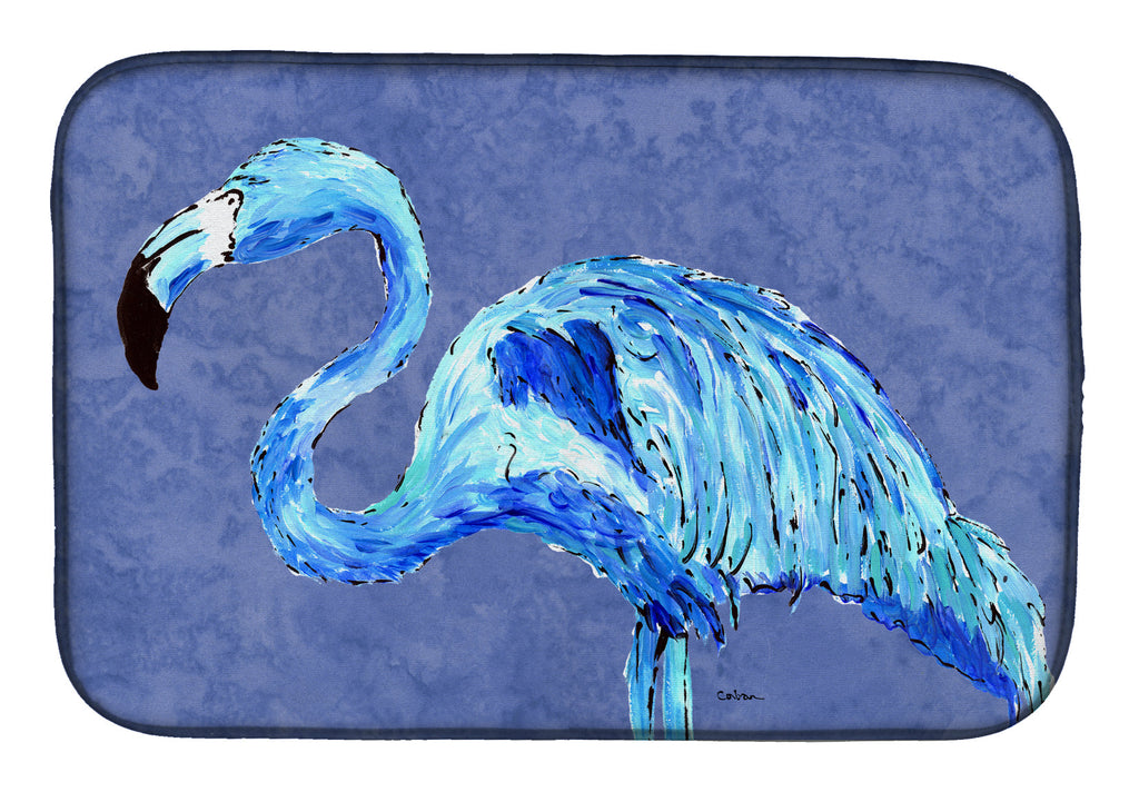 Flamingo On Slate Blue Dish Drying Mat Absorbent Dish Drying Mat Pad for Kitchen Counter Dish Drainer Mat for Countertop, 14 x 21", Multicolor