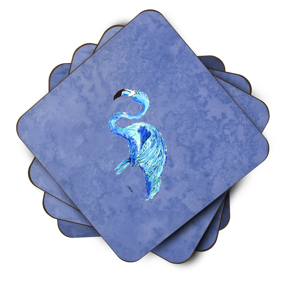 Flamingo On Slate Blue Foam Coasters Set of 4 Cup Coasters for Indoor Outdoor, Tabletop Protection, Anti Slip, Mouse pad Material
