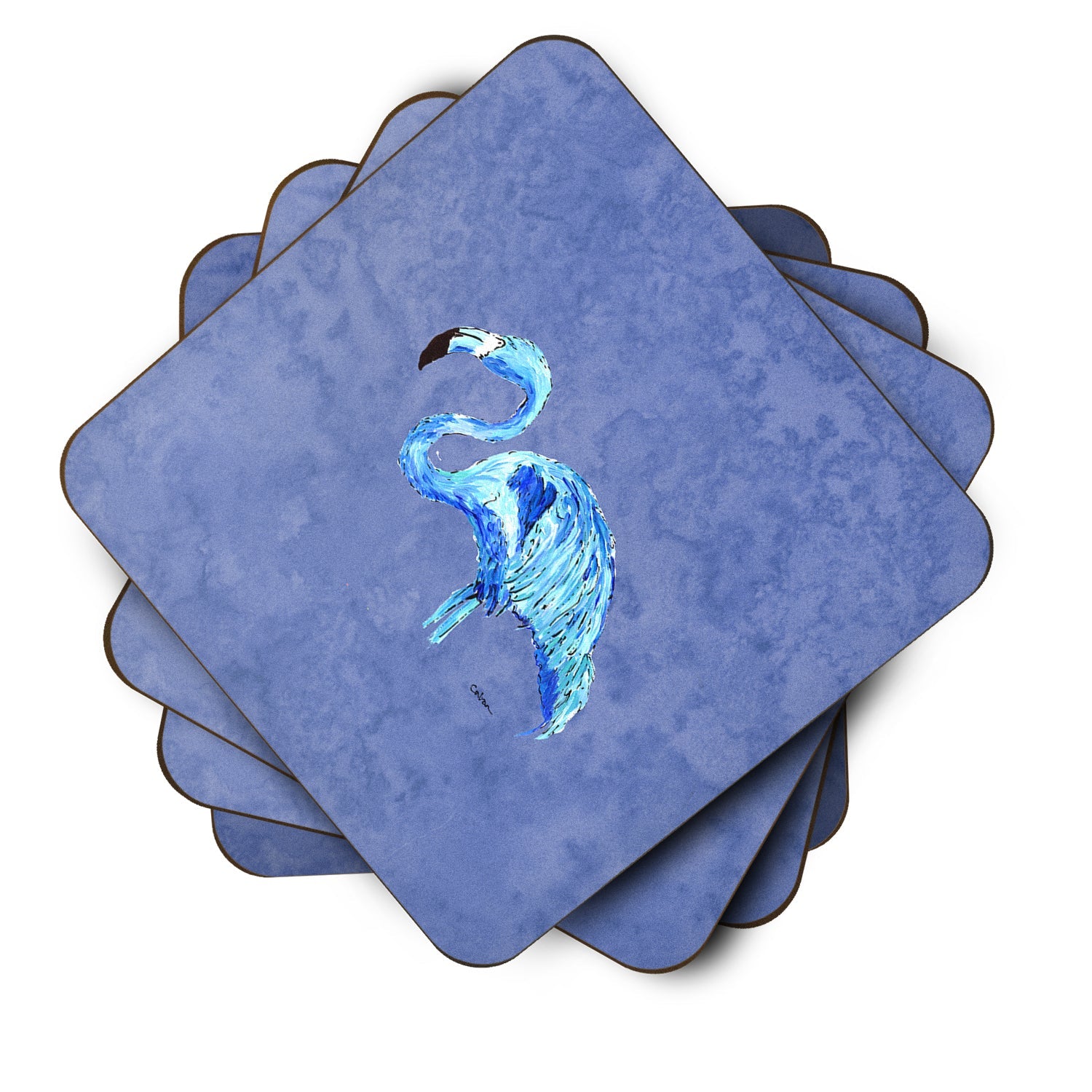 Flamingo On Slate Blue Foam Coasters Set of 4 Cup Coasters for Indoor Outdoor, Tabletop Protection, Anti Slip, Mouse pad Material