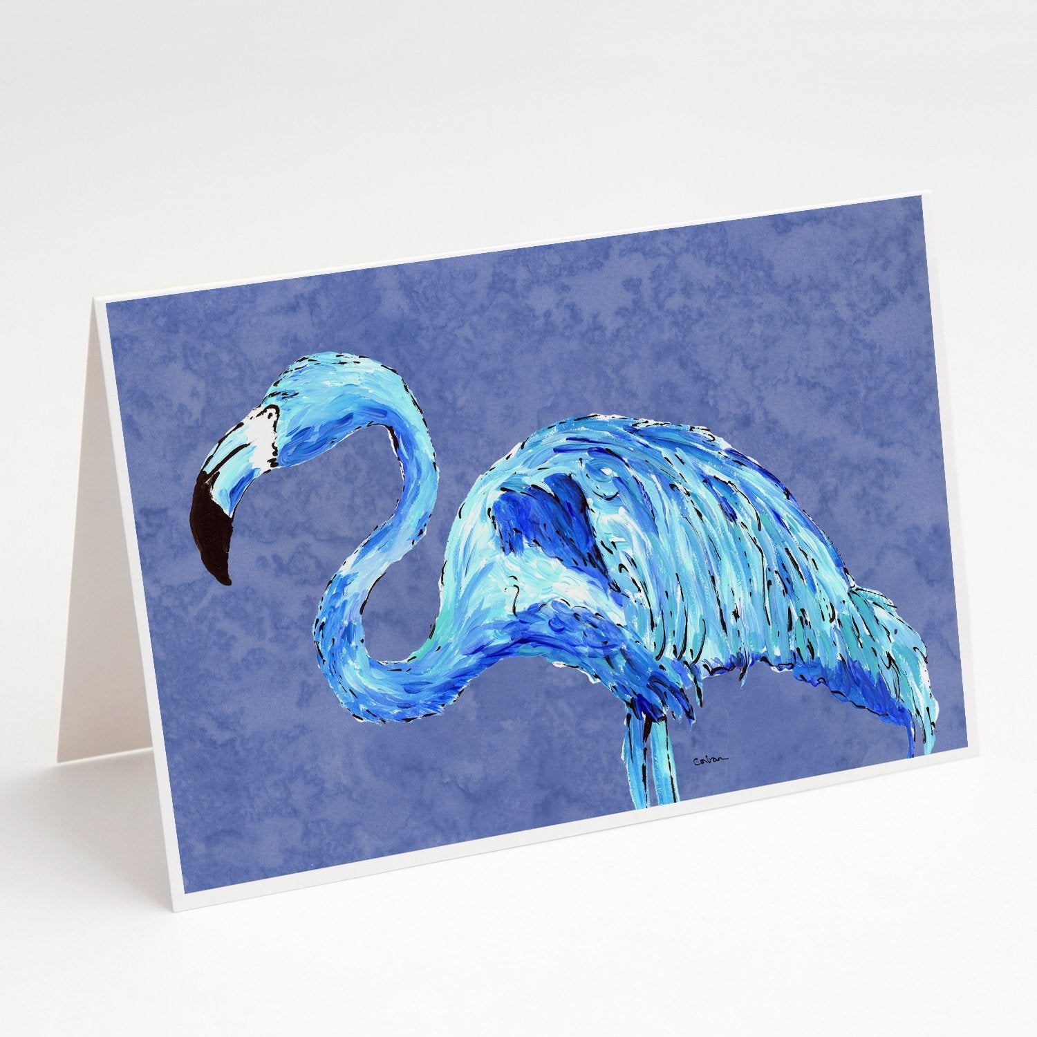 Flamingo On Slate Blue Greeting Cards Pack of 8 Blank Cards with Envelopes Whimsical A7 Size 5x7