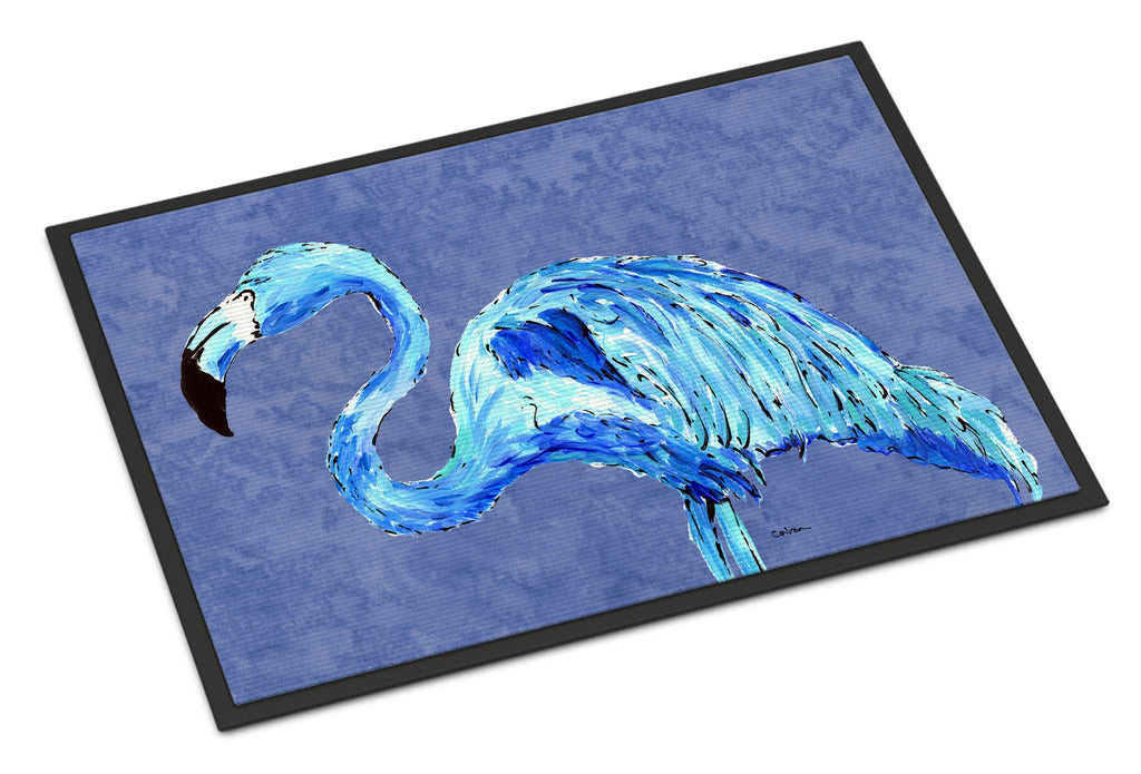 Flamingo On Slate Blue Doormat Indoor Outdoor 24H X 36W Front Door Mat Rugs for Entryway, Non Slip Washable Low Pile,
