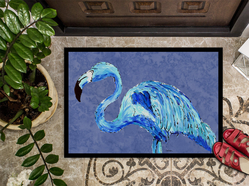 Flamingo On Slate Blue Doormat Indoor Outdoor 24H X 36W Front Door Mat Rugs for Entryway, Non Slip Washable Low Pile,