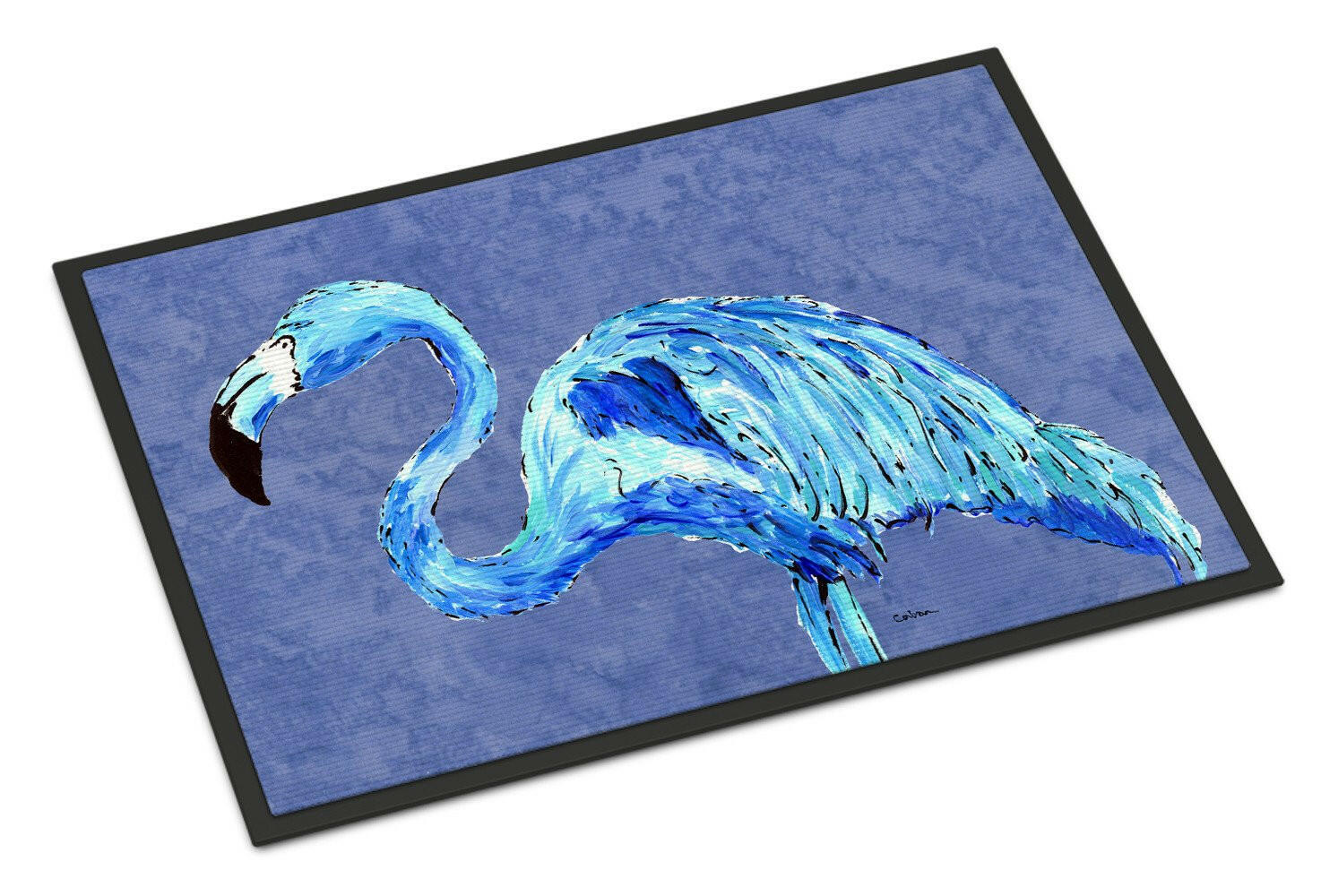 Flamingo On Slate Blue Doormat Indoor Outdoor 18H X 27W Front Door Mat Rugs for Entryway, Non Slip Washable