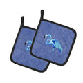Flamingo On Slate Blue Pot Holder Set of 2 Heat Resistant Quilted Hot Pads 7.5 x 7.5 Inch, Insulated Kitchen Trivets for Cooking & Baking