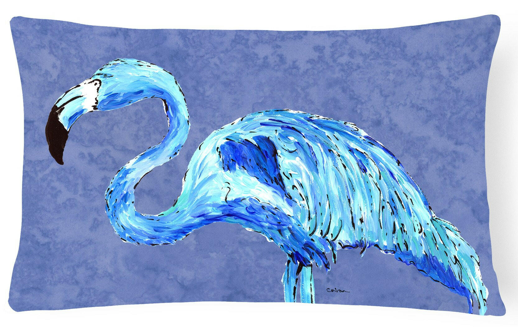 Flamingo On Slate Blue Decorative Throw Pillow 12x16 Indoor Outdoor Accent Cushion, Fabric Cover with Insert for Sofa, Bed, Porch & Living Room