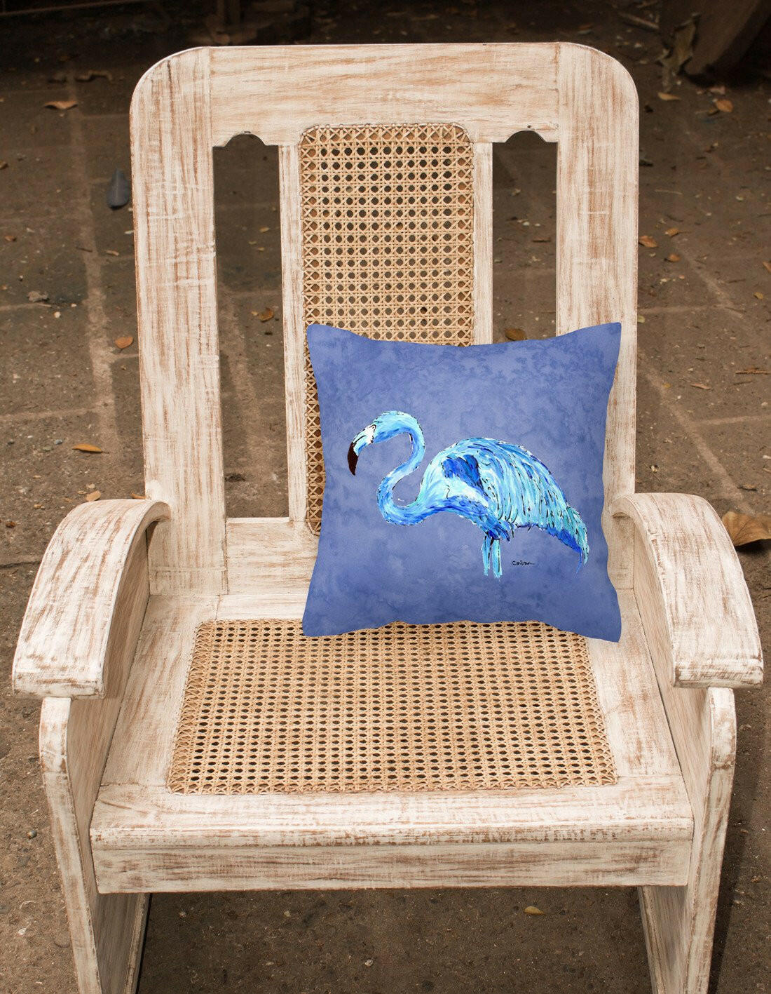 Flamingo On Slate Blue Decorative Throw Pillow 14x14 Indoor Outdoor Accent Cushion, Fabric Cover with Insert for Sofa, Bed, Porch & Living Room
