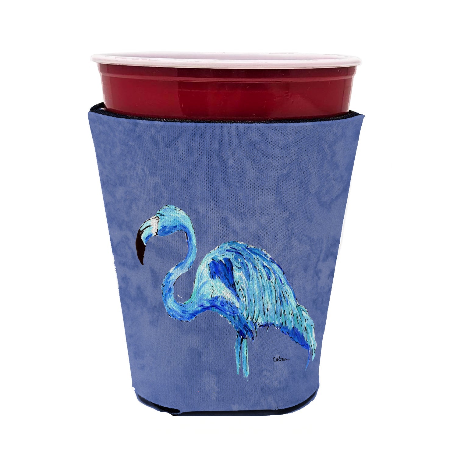Flamingo On Slate Blue Red Cup Hugger Sleeve for 16–22 oz Party Cups, Insulated Foam Drink Holder for Iced Coffee, Tailgate & BBQ Reusable