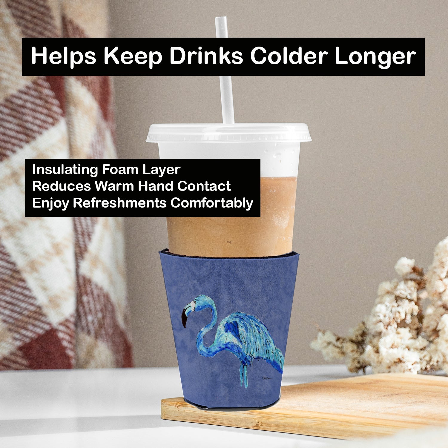 Flamingo On Slate Blue Red Cup Hugger Sleeve for 16–22 oz Party Cups, Insulated Foam Drink Holder for Iced Coffee, Tailgate & BBQ Reusable
