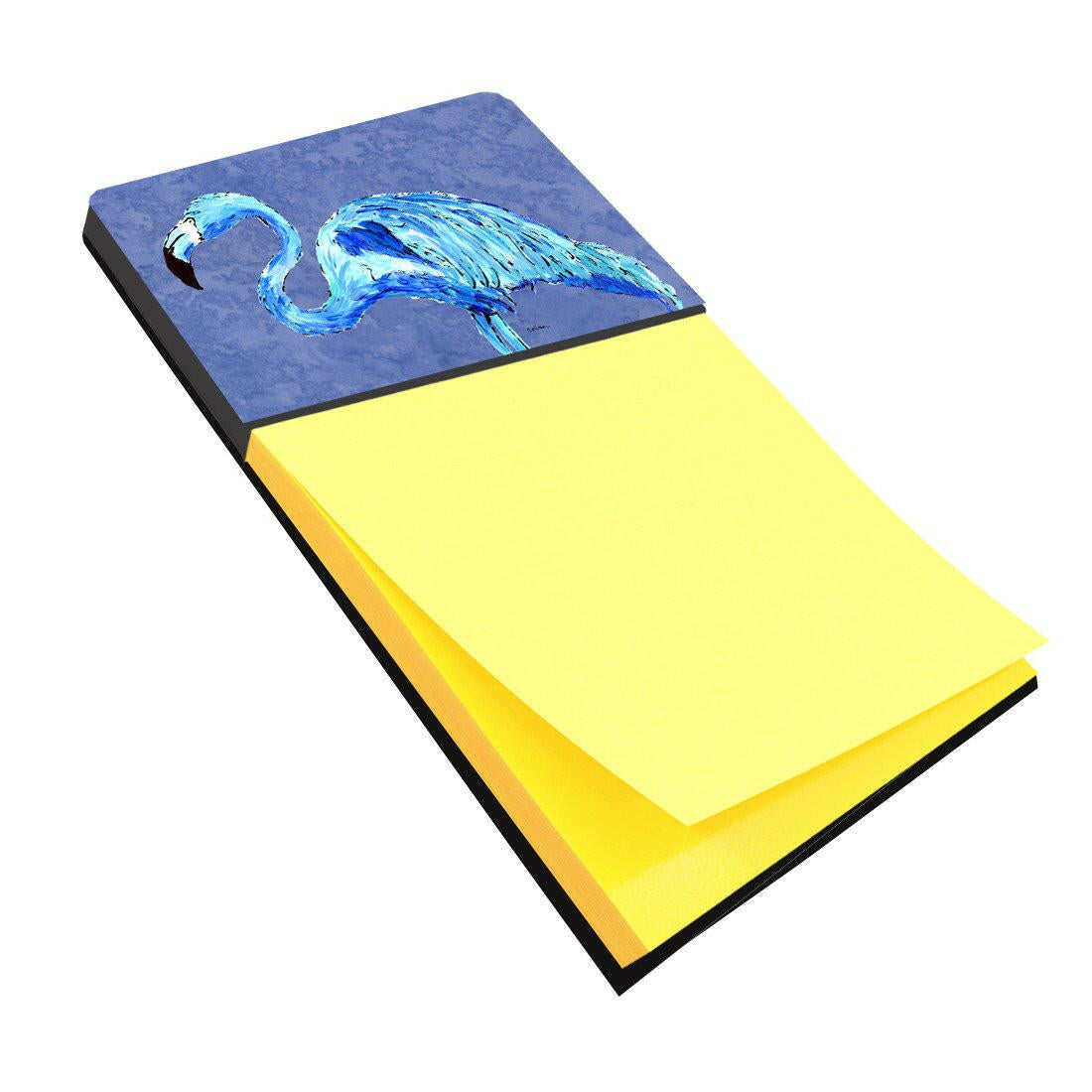 Flamingo On Slate Blue Watercolor Sticky Note Holder Refillable Dispenser Desk Accessory 3x3 Pad Gift