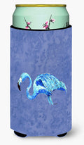 Flamingo On Slate Blue Tall Boy Hugger Can Cooler Sleeve Machine Washable Drink Collapsible Insulator Beverage Insulated Holder