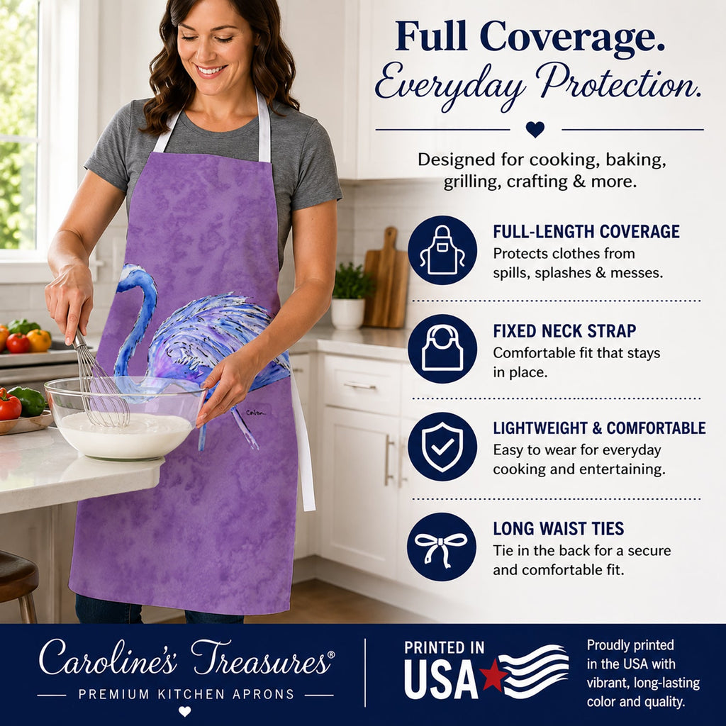 Flamingo on Purple Apron Cooking Kitchen Server Baking Crafts Gardening for Adult Women Men, Unisex, Large, Multicolor