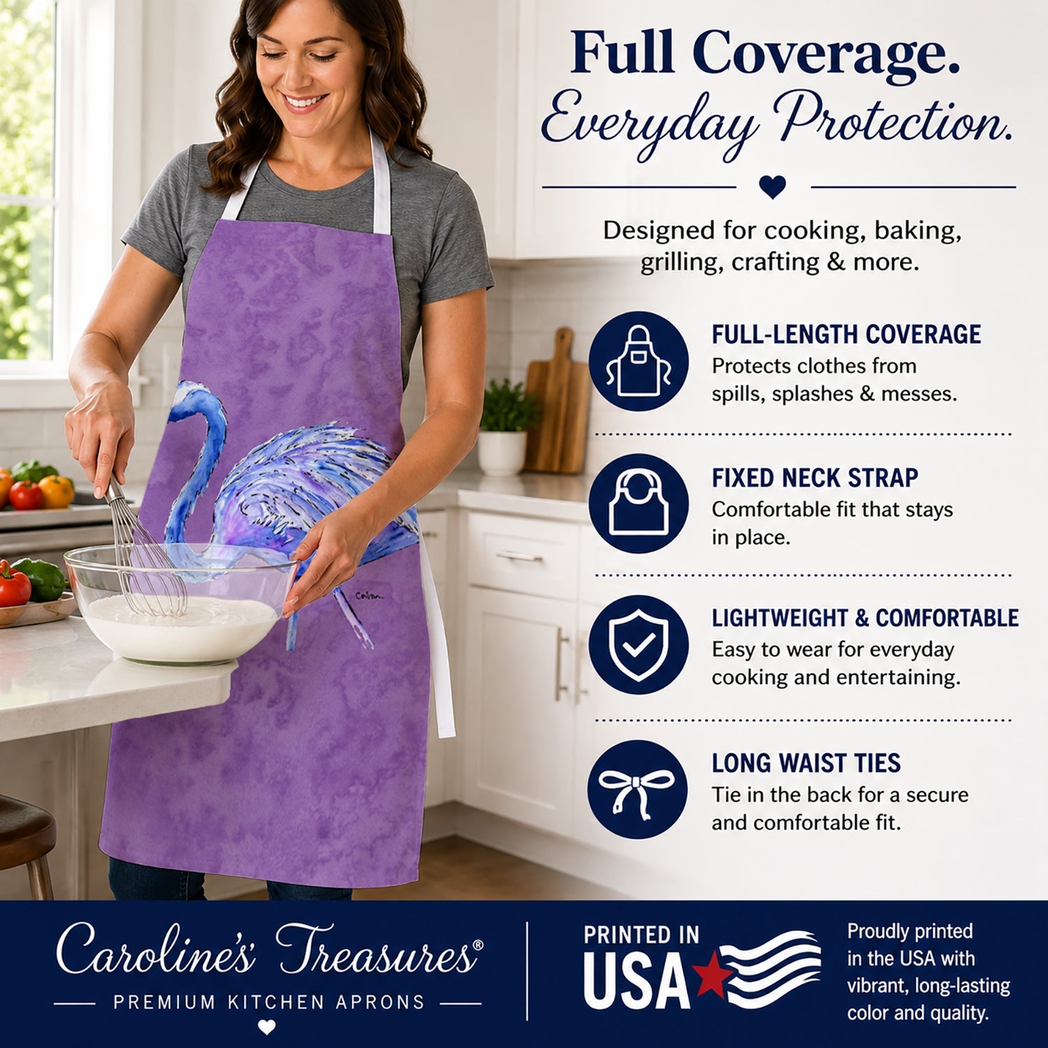 Flamingo on Purple Apron Cooking Kitchen Server Baking Crafts Gardening for Adult Women Men, Unisex, Large, Multicolor