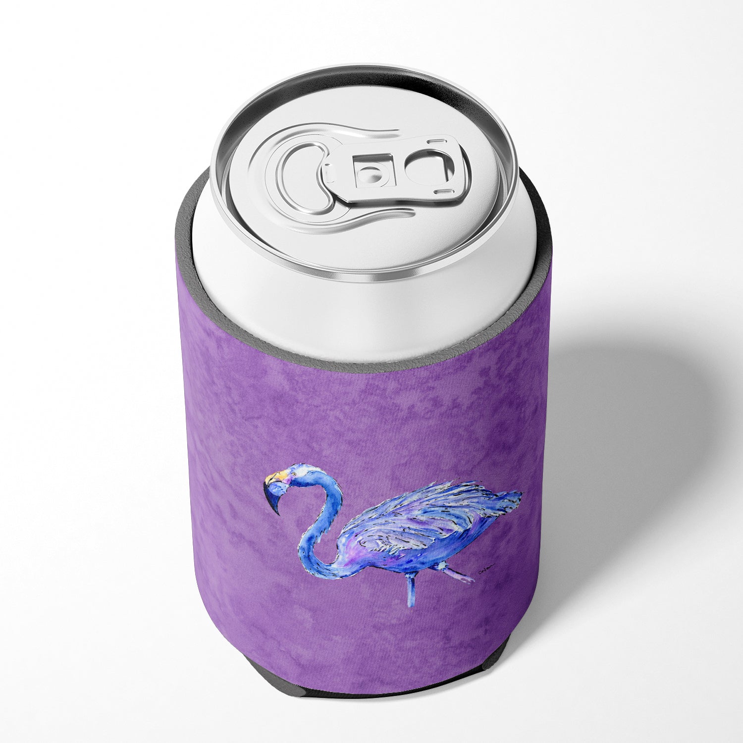 Flamingo on Purple Can or Bottle Hugger Cooler Sleeve for Standard 12 oz Cans, Insulated Foam Beer & Soda Can Hugger Reusable