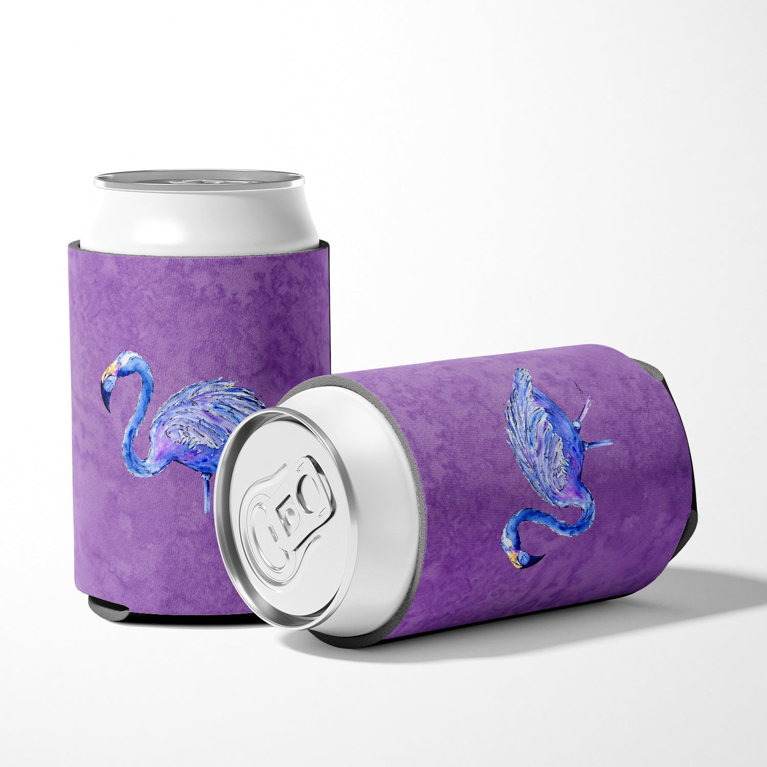 Flamingo on Purple Can or Bottle Hugger Cooler Sleeve for Standard 12 oz Cans, Insulated Foam Beer & Soda Can Hugger Reusable