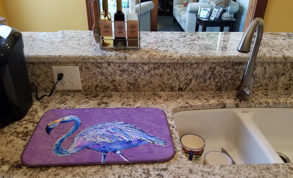 Flamingo on Purple Dish Drying Mat Absorbent Dish Drying Mat Pad for Kitchen Counter Dish Drainer Mat for Countertop, 14 x 21", Multicolor