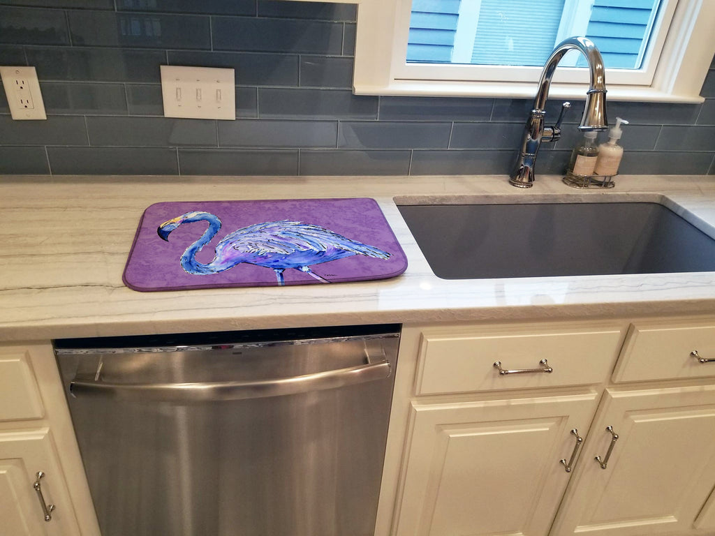 Flamingo on Purple Dish Drying Mat Absorbent Dish Drying Mat Pad for Kitchen Counter Dish Drainer Mat for Countertop, 14 x 21", Multicolor